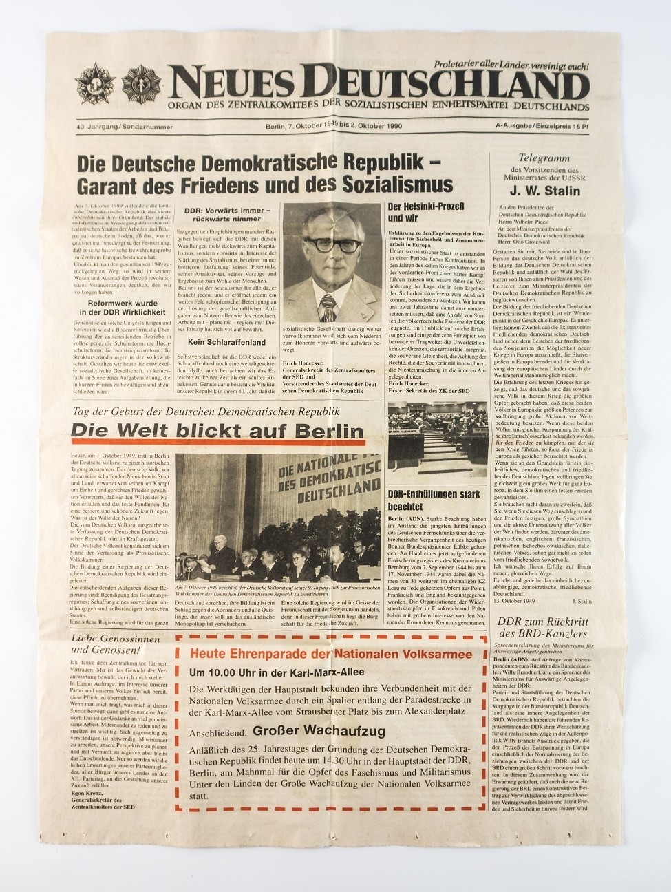 Zeitung Neues Deutschland Berlin 7 Oktober 1949 Bis 2 Oktober 1990 Ddr Museum Berlin