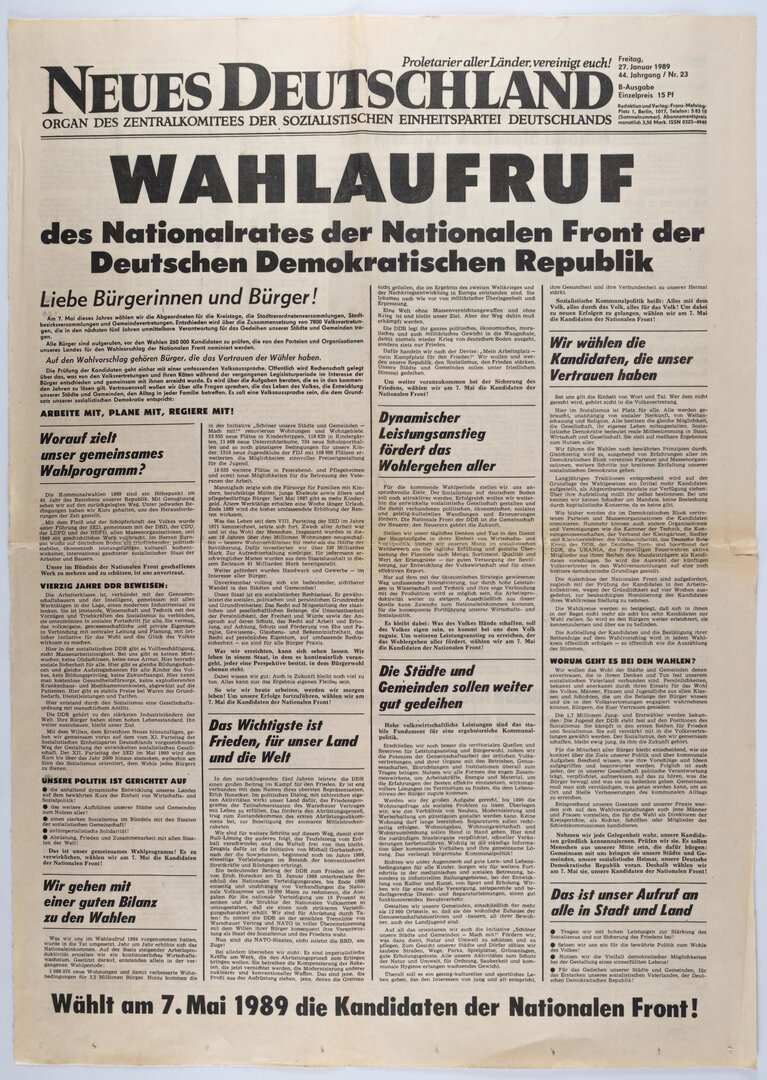 Zeitung Wahlaufruf Neues Deutschland Ddr Museum Berlin